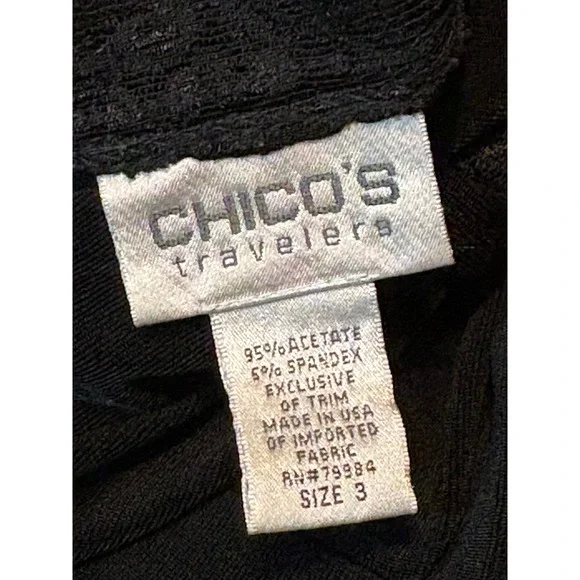 Chico's 3 Travelers Black Dress Lace V-Neck Midi Sz 14/16 Wrinkle Free Packable - Picture 5 of 5